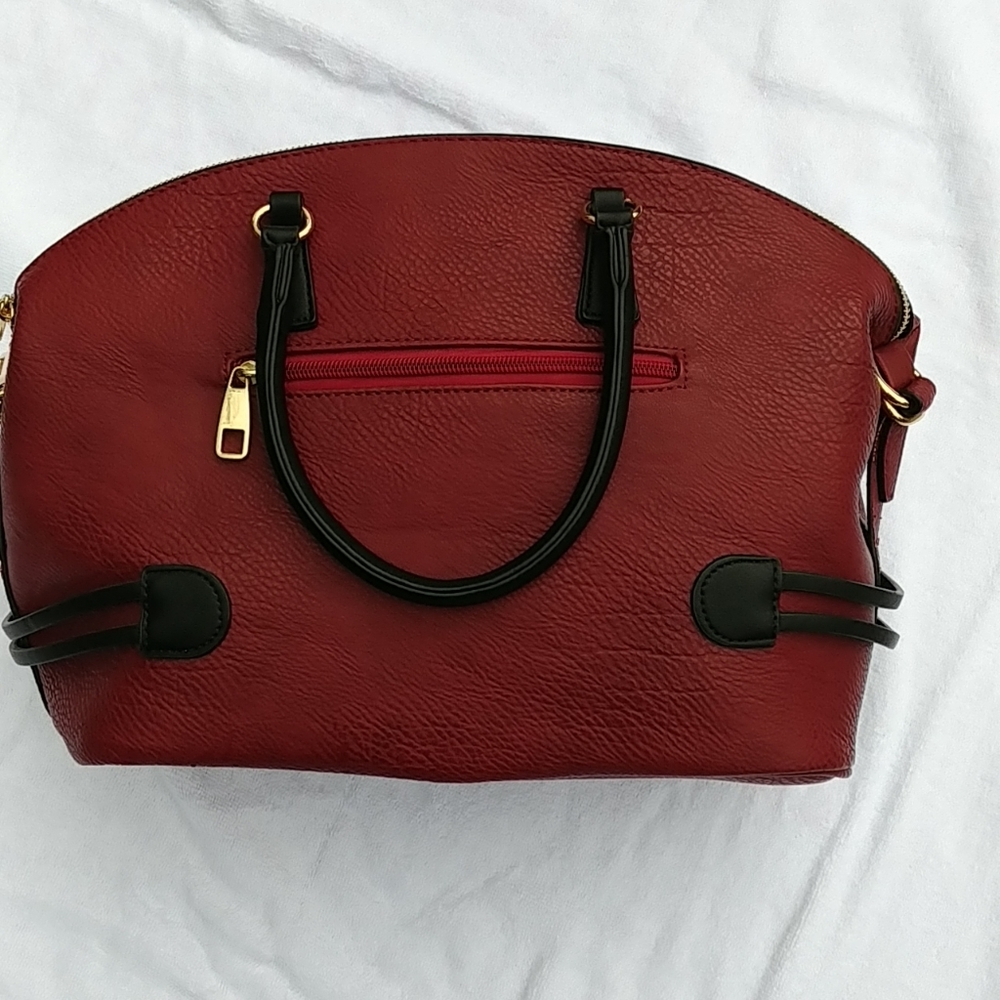 Maroon & black leather handbag